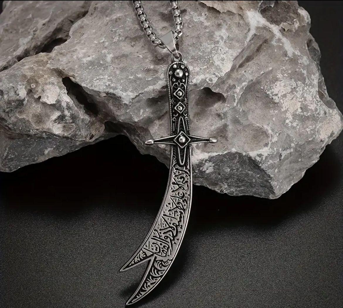 Collier pendentif épée Imam Ali Zulfikar islamique vintage pour hommes - Bijoux à la mode en matériau en alliage