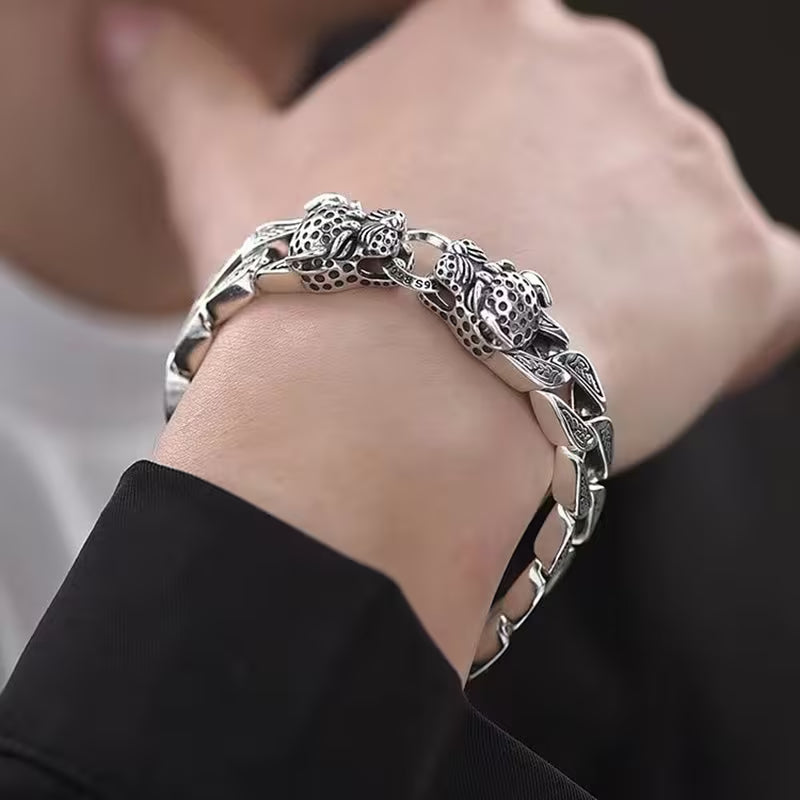 Bracelet Rétro pour Homme en Chaîne Viking avec Double Tête de Léopard