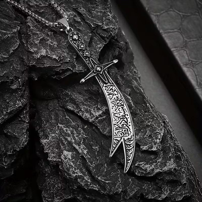 Collier pendentif épée Imam Ali Zulfikar islamique vintage pour hommes - Bijoux à la mode en matériau en alliage