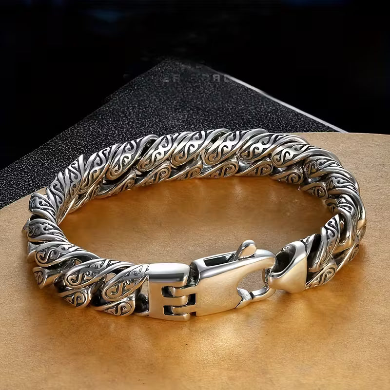 Bracelet en cuivre pour homme avec motif de herbe de tang - Style hip-hop tendance