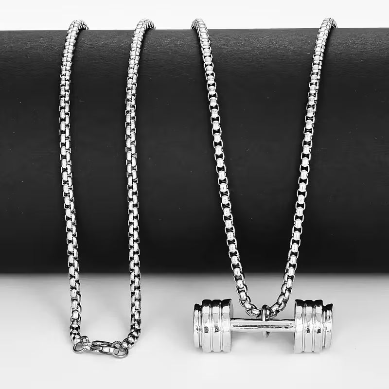 Nouveau collier pour homme en alliage de titane avec pendentif en forme d'haltère de fitness