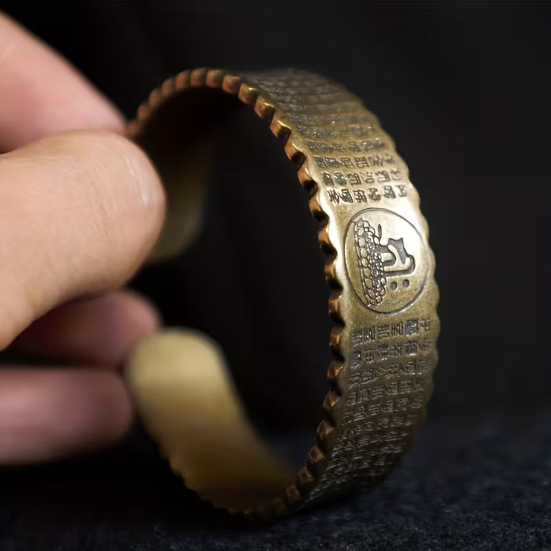 Bracelet Vintage en Cuivre Pur Porte-Bonheur pour Richesse & Chance avec Charme Cœur Transfert & Perles Chanceuses - Unisexe pour Hommes & Femmes, Bijou Style Han Traditionnel Cadeau pour Prospérité, Accessoire en Cuivre Durable