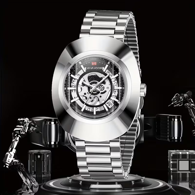 VA VA VOOM Montre de Luxe Style Ovale Doré-Neutre pour Hommes & Femmes, Bracelet en Acier Inoxydable, Mouvement à Quartz, Cadeau Idéal pour Anniversaires et Fêtes, Montre Élégante