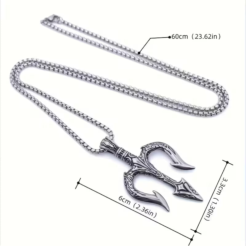 Collier Pendentif Trident Poseidon en Argenté Style Viking Nordique Tendance Classique pour Homme