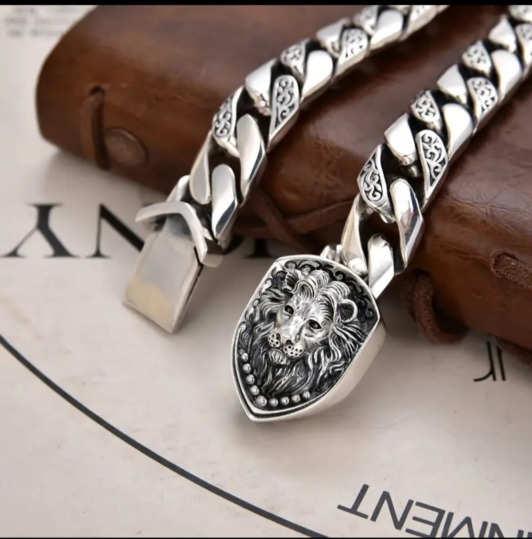 Men's Bold Lion Pendant Bracelet – Vintage Punk Rock, Copper Cuban Chain