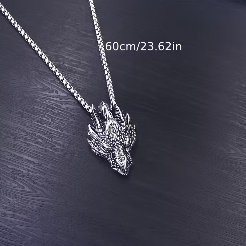 Collier pendentif tête de dragon en acier inoxydable