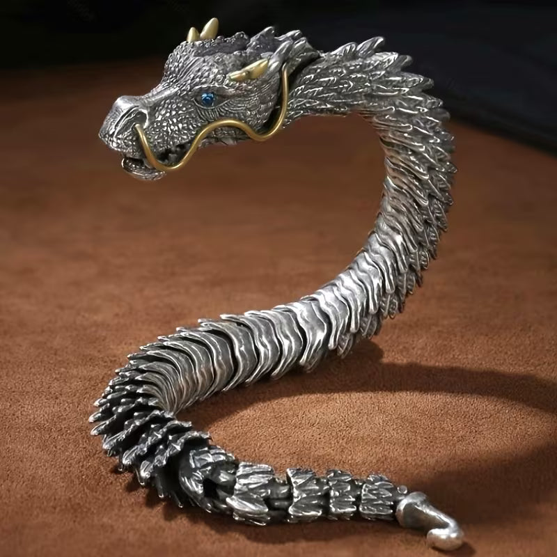 Bracelet Tête de Dragon en 3D Fait Main pour Hommes - Échelle et Détails de Crocs Intricats, Finition Métallique, Bijoux en Métal Durables pour le Quotidien, Soirées, Cadeaux - Accessoire Déclaration Audacieuse