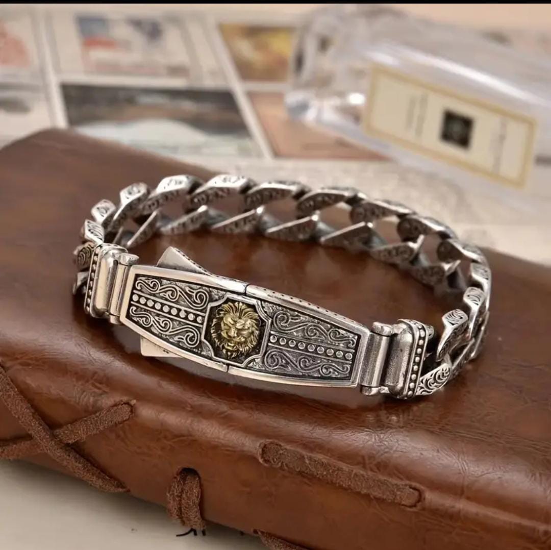 Bracelet Homme Rétro Tête de Lion – Style Hip-Hop