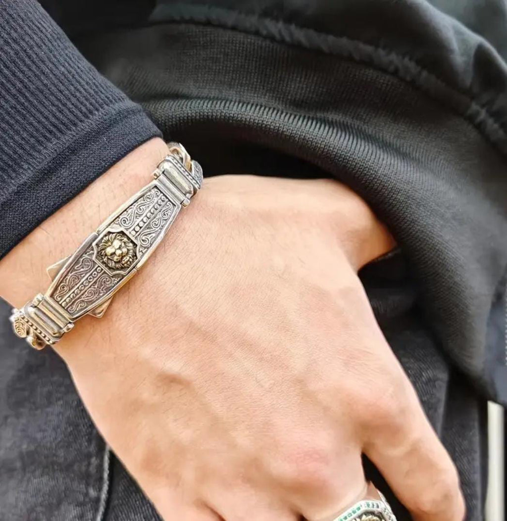 Bracelet Homme Rétro Tête de Lion – Style Hip-Hop