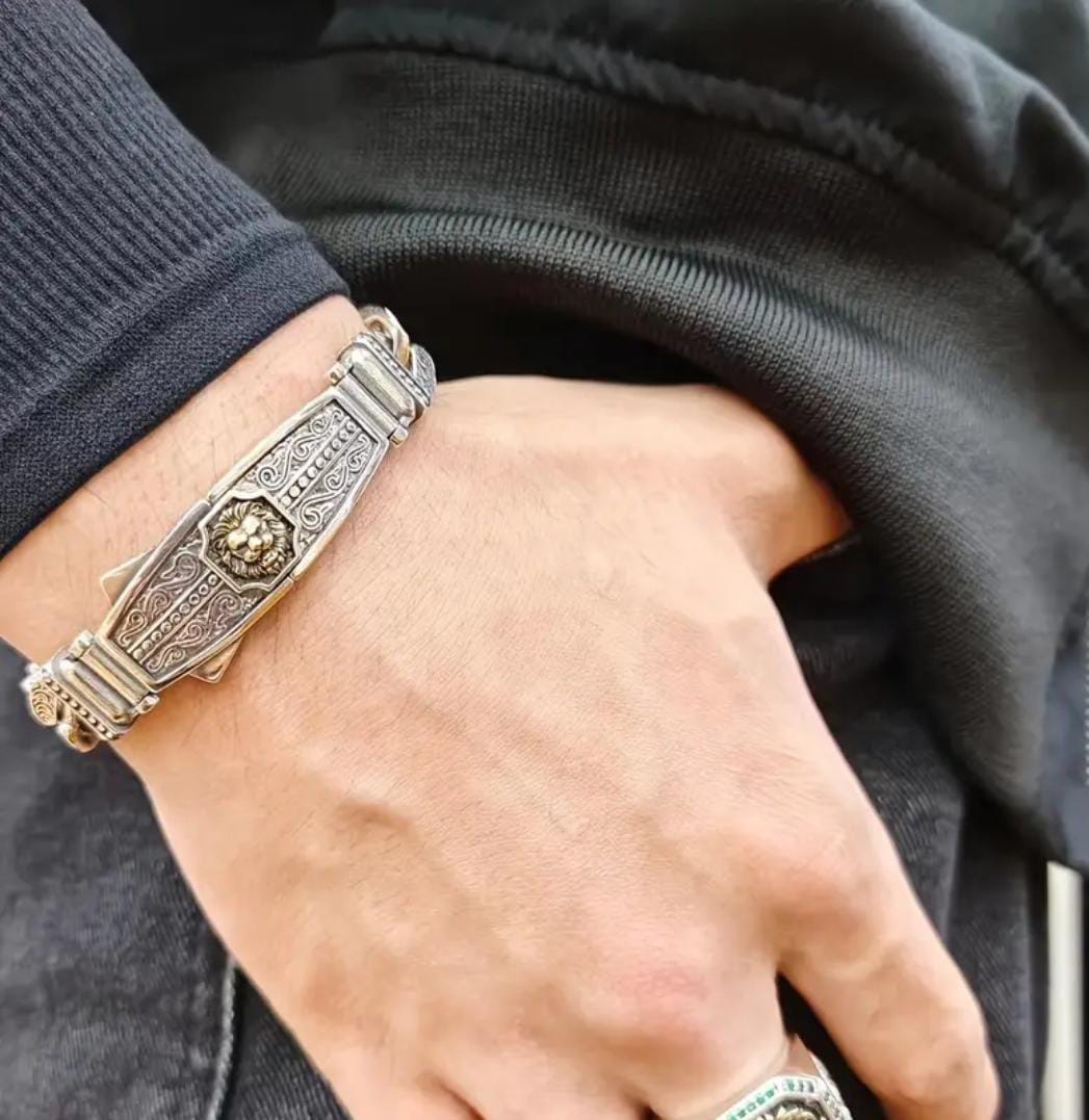 Bracelet Homme Rétro Tête de Lion – Style Hip-Hop