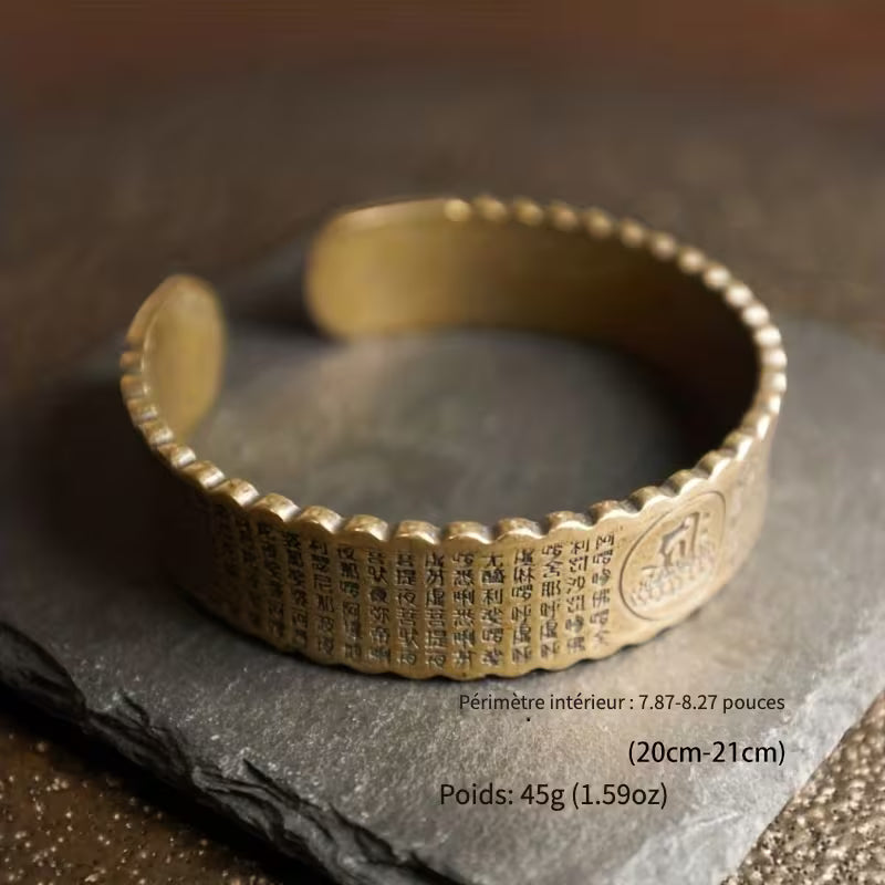 Bracelet Vintage en Cuivre Pur Porte-Bonheur pour Richesse & Chance avec Charme Cœur Transfert & Perles Chanceuses - Unisexe pour Hommes & Femmes, Bijou Style Han Traditionnel Cadeau pour Prospérité, Accessoire en Cuivre Durable