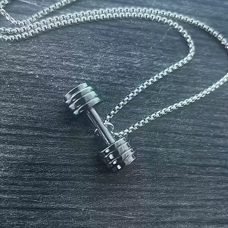 Nouveau collier pour homme en alliage de titane avec pendentif en forme d'haltère de fitness