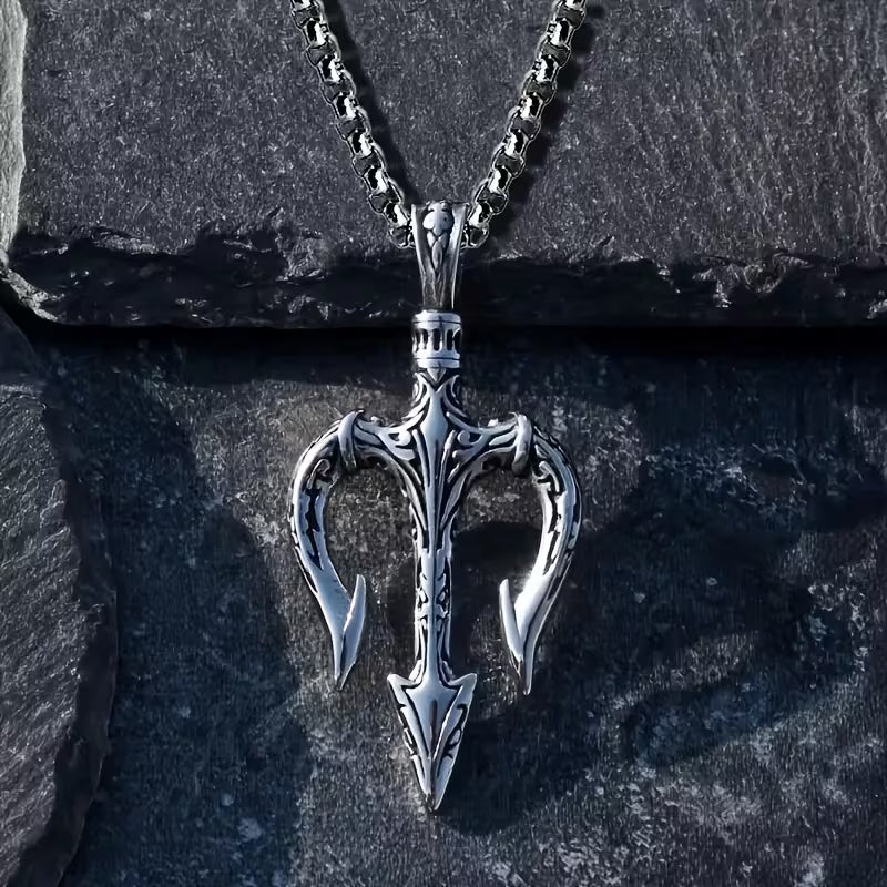 Collier Pendentif Trident Poseidon en Argenté Style Viking Nordique Tendance Classique pour Homme