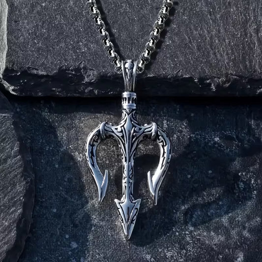 Collier Pendentif Trident Poseidon en Argenté Style Viking Nordique Tendance Classique pour Homme