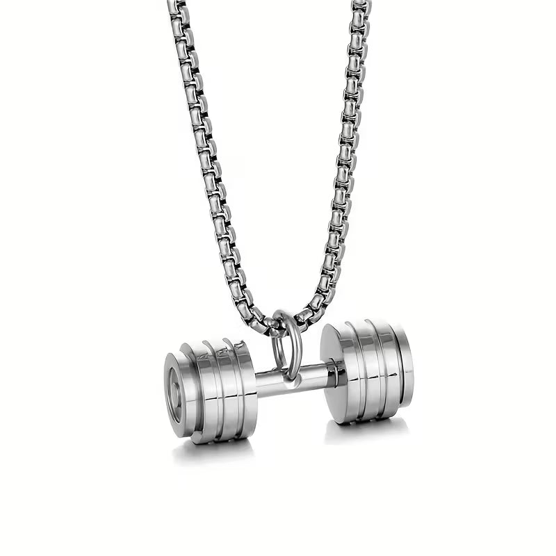 Nouveau collier pour homme en alliage de titane avec pendentif en forme d'haltère de fitness
