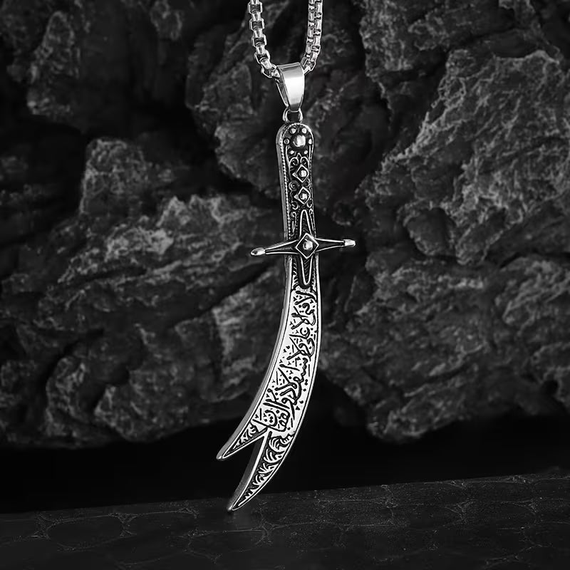 Collier pendentif épée Imam Ali Zulfikar islamique vintage pour hommes - Bijoux à la mode en matériau en alliage